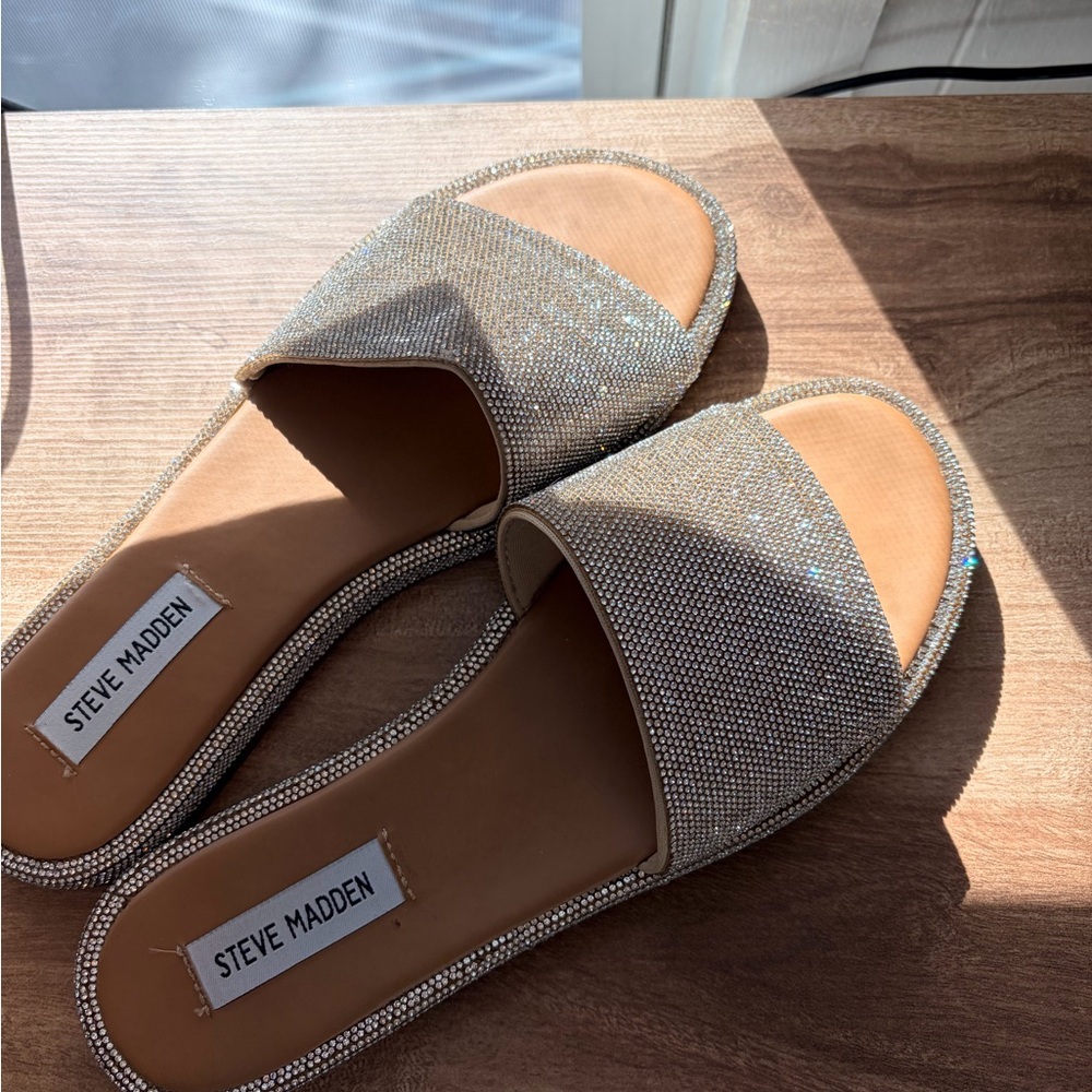 Steve Madden Glittering Silver Slide Sandals